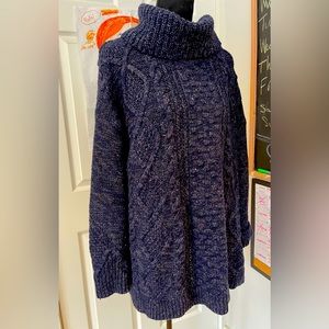 Lands' End Women's Navy Cable Knit Cowl Neck Sweater